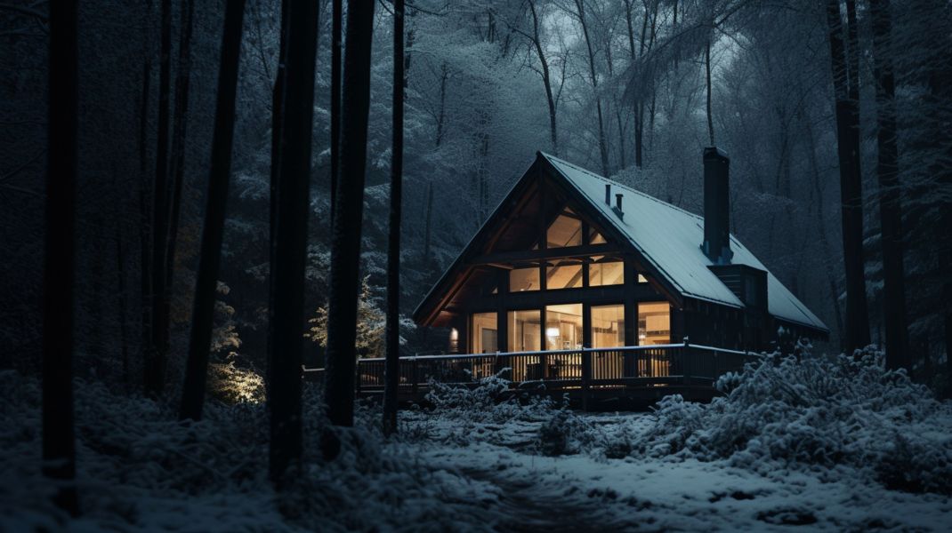 A wooden cabin in the forest in winter